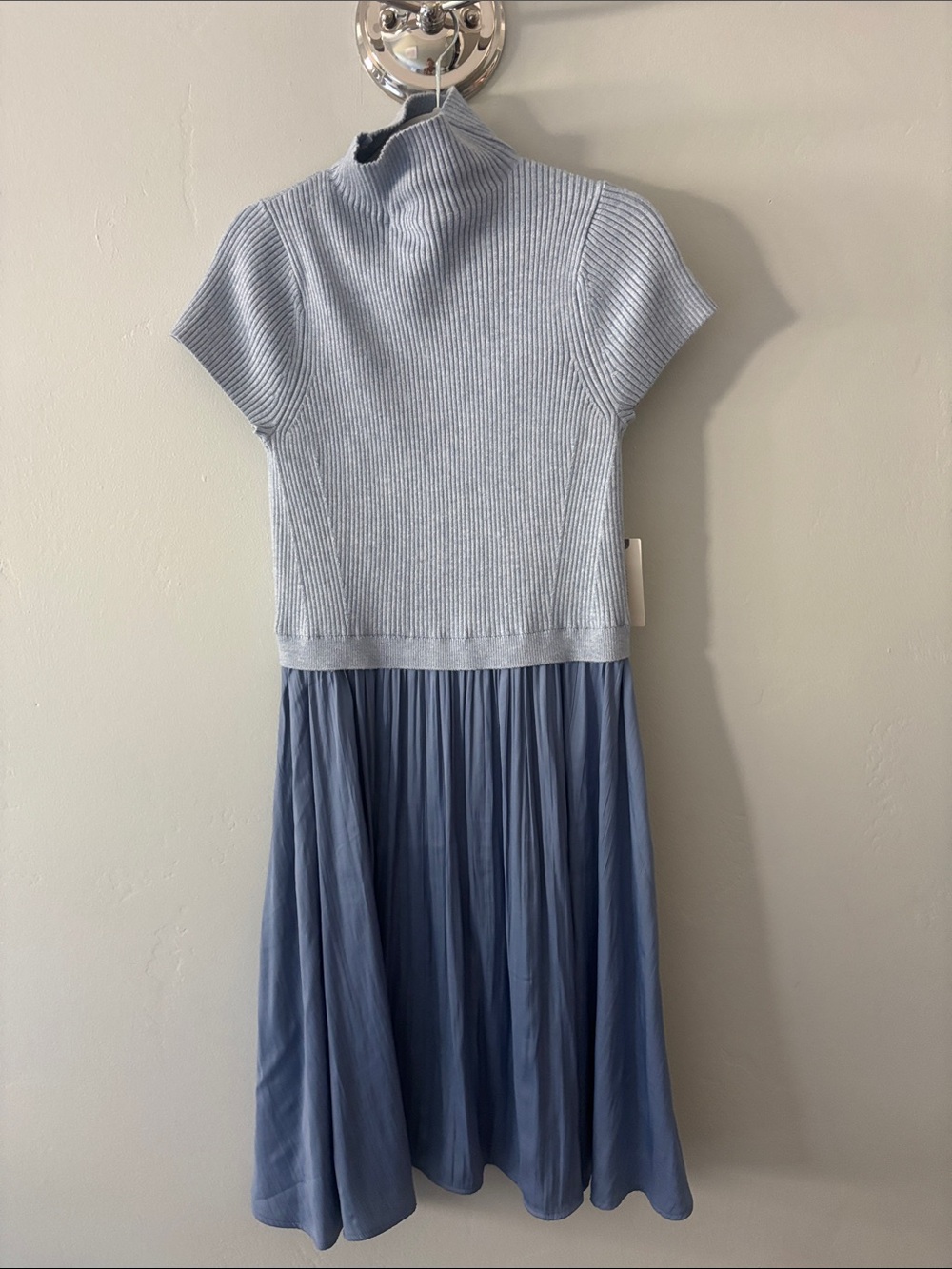 Anthropologie Light Blue Ribbed Knit Top & Pleated Midi Dress
